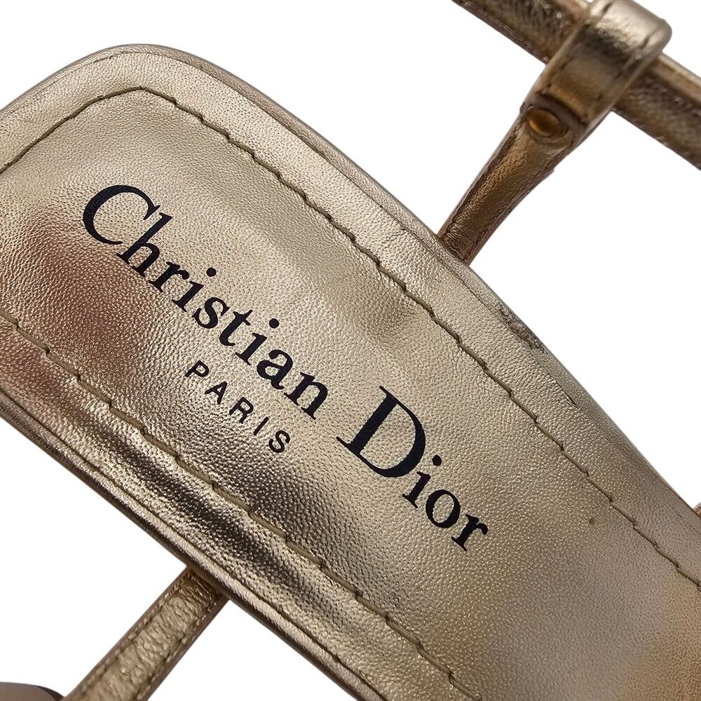 Christian Dior CD C'est Dior Heeled Sandal Size 37 US 7 Gold Metallic Strappy - Picture 12 of 12